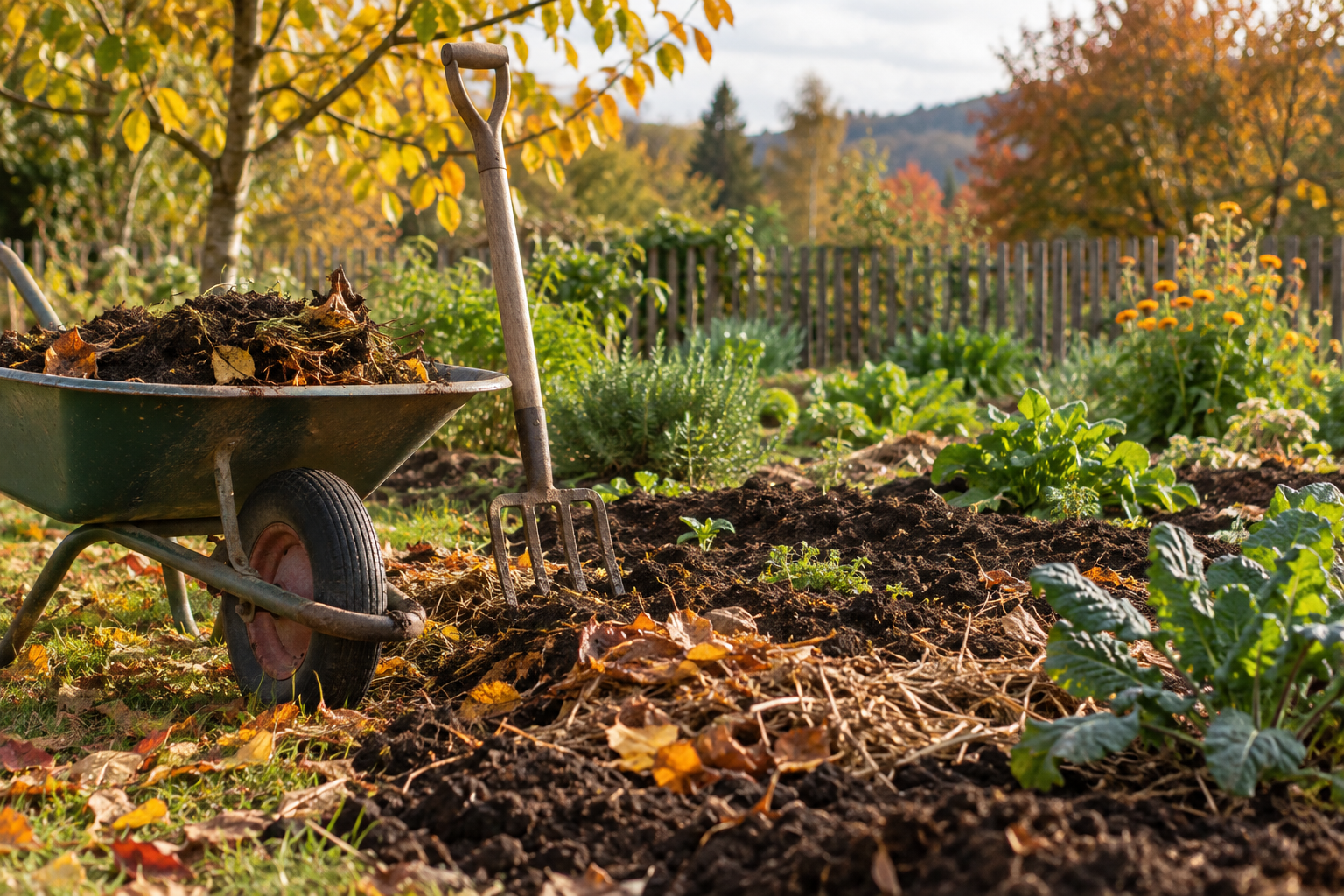 Grădina începută toamna – pregătirea solului cu compost și mulciGrădina începută toamna – pregătirea solului cu compost și mulci